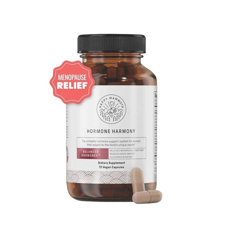 Happy Mammoth Hormone Harmony, Hormone Harmony capsules, Happy Mammoth supplement, women hormonal support, women wellness supplement, hormone balance supplement, natural hormonal support, women dietary supplement, botanical wellness capsules, 72 capsule supplement