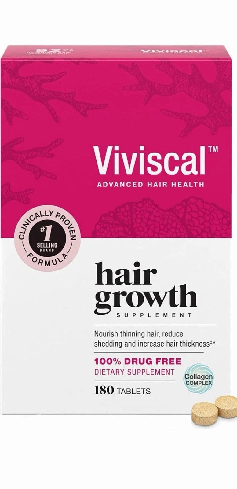 Viviscal Maximum Strength Hair Growth Supplements – 180 Tablets, 3 Month Supply