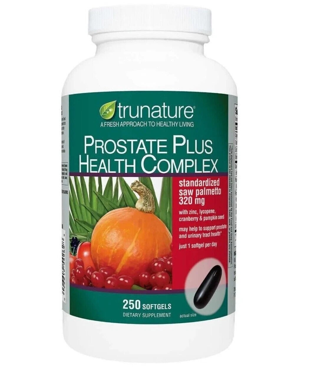 trunature prostate supplement, trunature Prostate Plus, Prostate Plus Health Complex, saw palmetto supplement, prostate health supplement, men's prostate support, men's health supplement, prostate wellness, saw palmetto softgels, 250 softgels